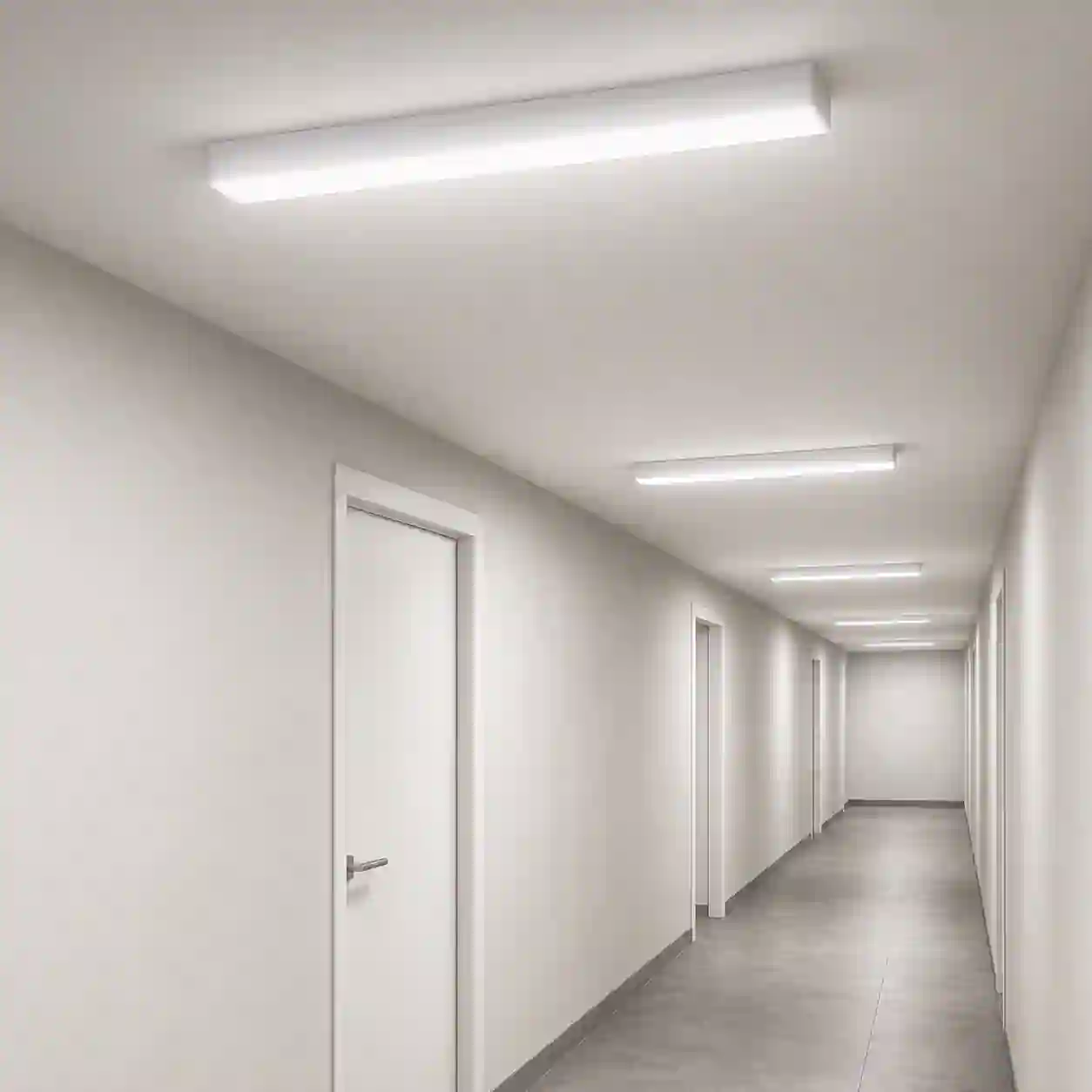 Rozsvícené svítidlo BAGON osvětlující chodbu širokým úhlem